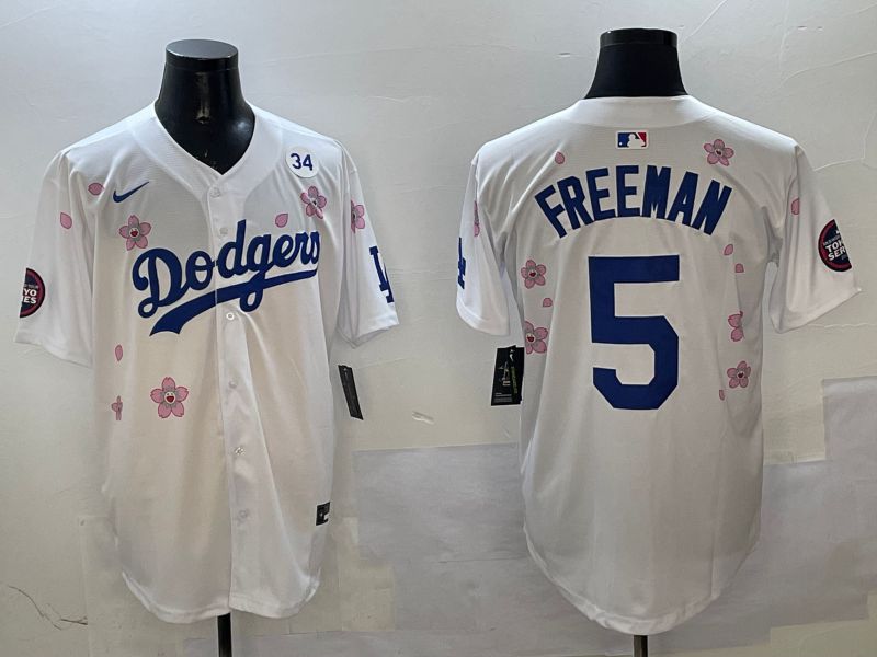 Men Los Angeles Dodgers #5 Freeman White Sakura Edition 2025 Nike MLB Jersey style 5